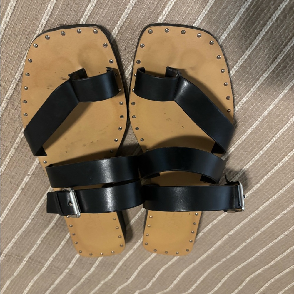 Zara Moto Black Leather Slide
